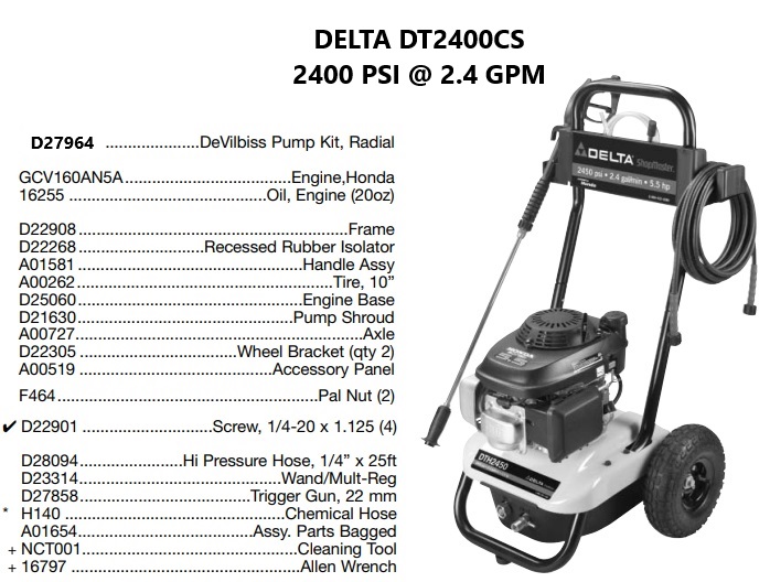 DELTA DT2400CS power washer repair parts